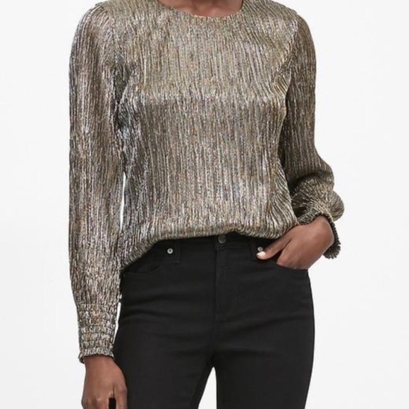 Banana Republic Metallic Smocked Sleeve Blouse. Sz XL. - Picture 1 of 8